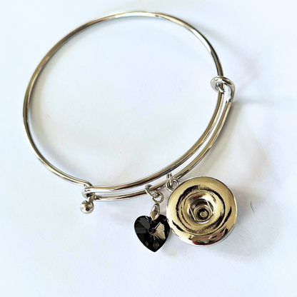 Adjustable Bangle Snap Button Bracelets with Heart Charm Fits 18mm Snaps