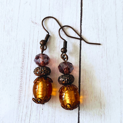 Antique Copper Beaded Handmade Dangle Earrings