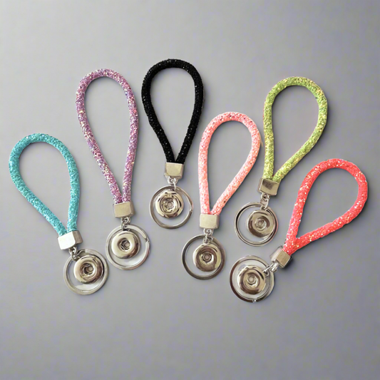 Snap Button Jewelry Glitter Strap Keychain Fits 18mm Snaps