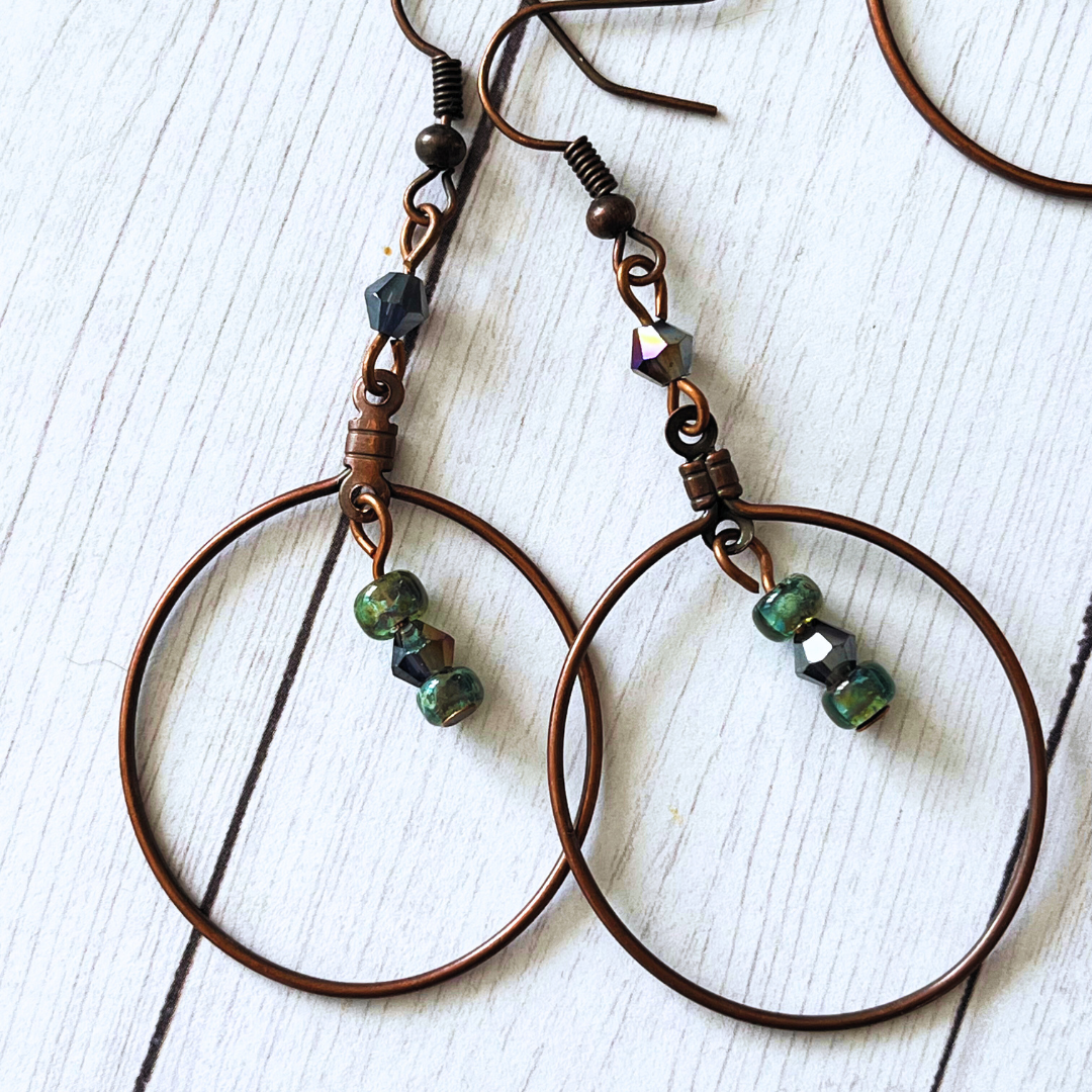 Antique Copper Beaded Handmade Dangle Earrings